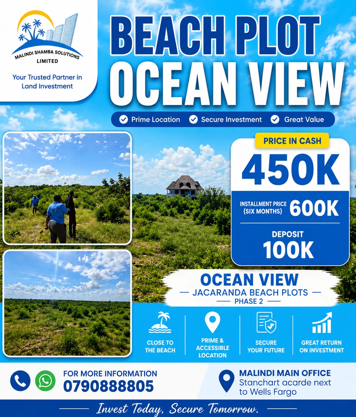 50*100 Beach Plot,Ocean view, Malindi