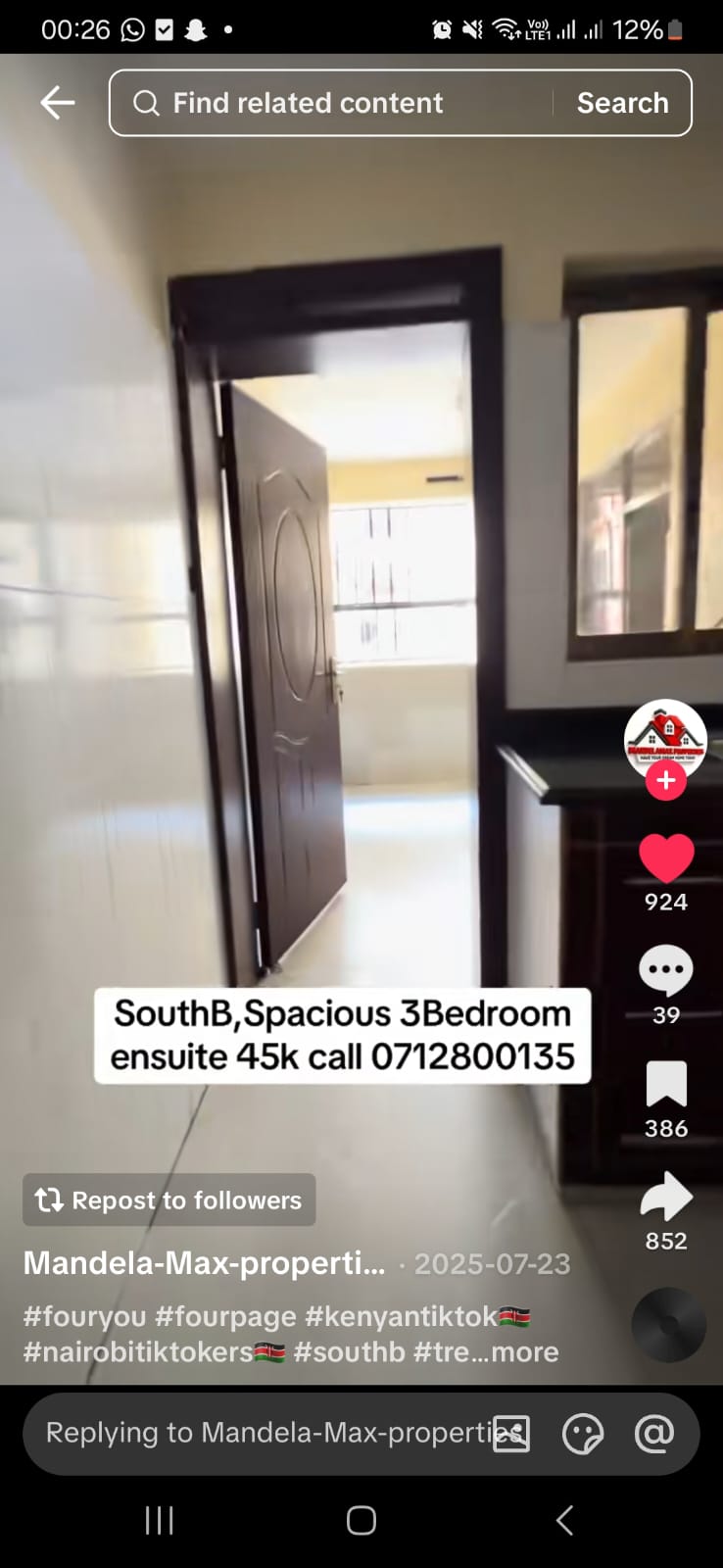 Apartment to Let in Nairobi, Nairobi  — KES 45/month